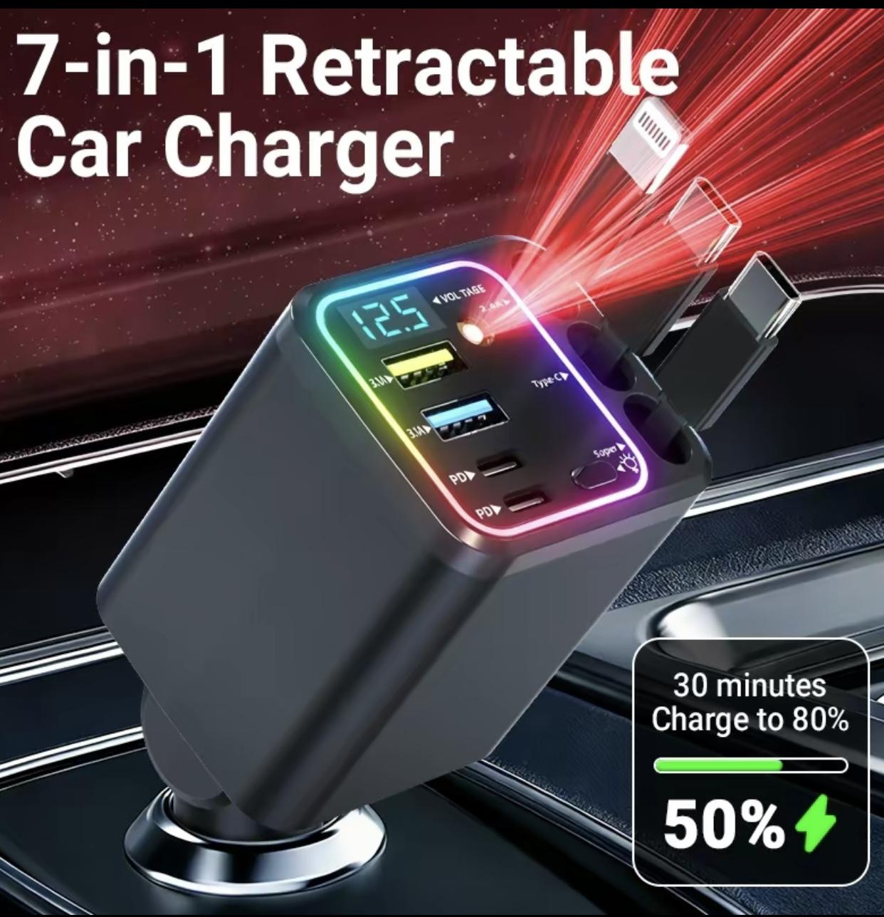7-in-1 Retractable 120W Car Charger with Starry Sky Ambient LightAutomobiles and motorcycles / vehicle-mounted electronic equipment / electronic accessoriesAccessories Automotive & Motorcycle / Car Electronics / Electronic