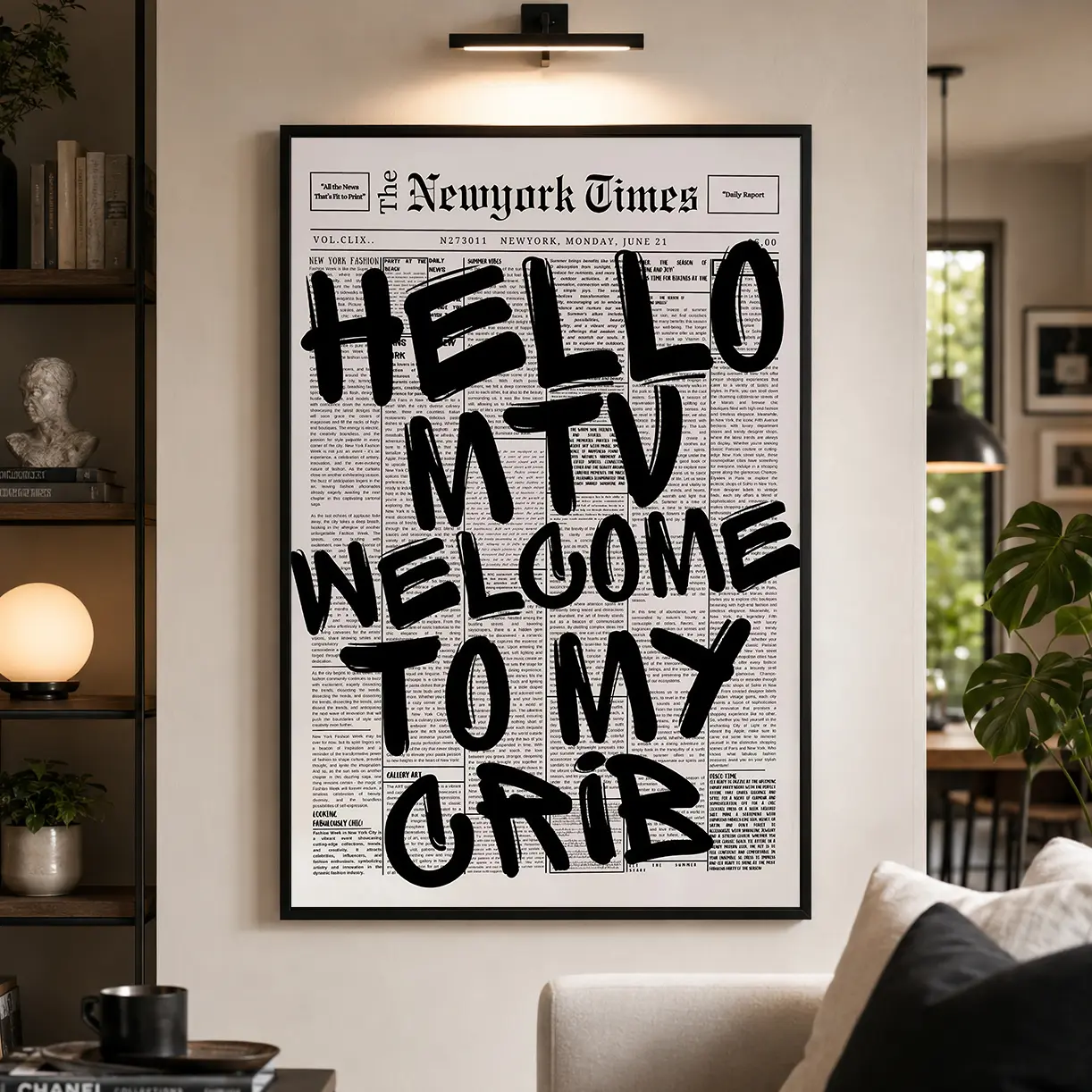 Hello Mtv Welcome To My Crib Newspaper Headline Poster Retro Black And White News Wall Art 70'S Room Aesthetic Print Painting For Home Bedroom Dorm Wall Decor