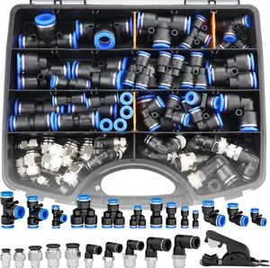 60 count Push to Connect Fittings 1/8, 1/4, 3/8, 1/2 for Air Line Tube, Quick Connect Air Hose Fittings