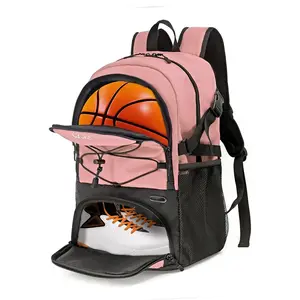 WOLT Basketball Backpack Large Sports Bag with Separate Ball Holder & Shoes Compartment Lightpink
