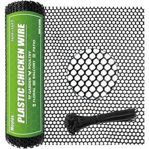 Heavy Duty 16In x 16.4Ft Black Plastic Chicken Wire Mesh with 30 Zip Ties - 300GSM Poultry Netting for Coops, Garden Fencing, Uneven Ground | Lightweight, Bendable,  Barrier