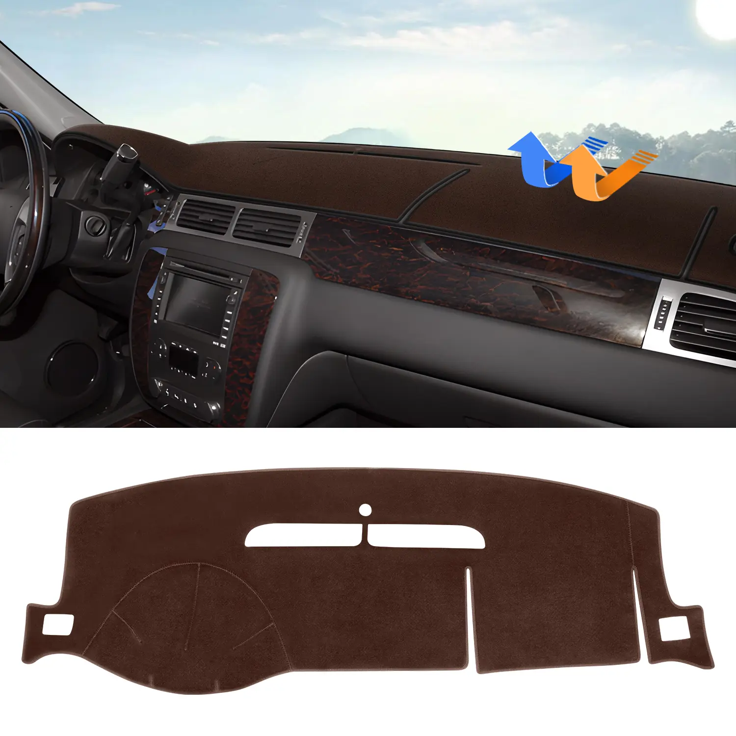 KUST Brown color Dashboard Cover Mat for 2007-2014 Chevrolet Tahoe Suburban/GMC Yukon XL&2007-2013 Chevy Avalanche Silverado 1500 2500 3500 LTZ/GMC Sierra SLT Denali Accessories Upgrade Velvet Dash Cover, Protector, Vehicle, Interior, Vehicle Accessories,