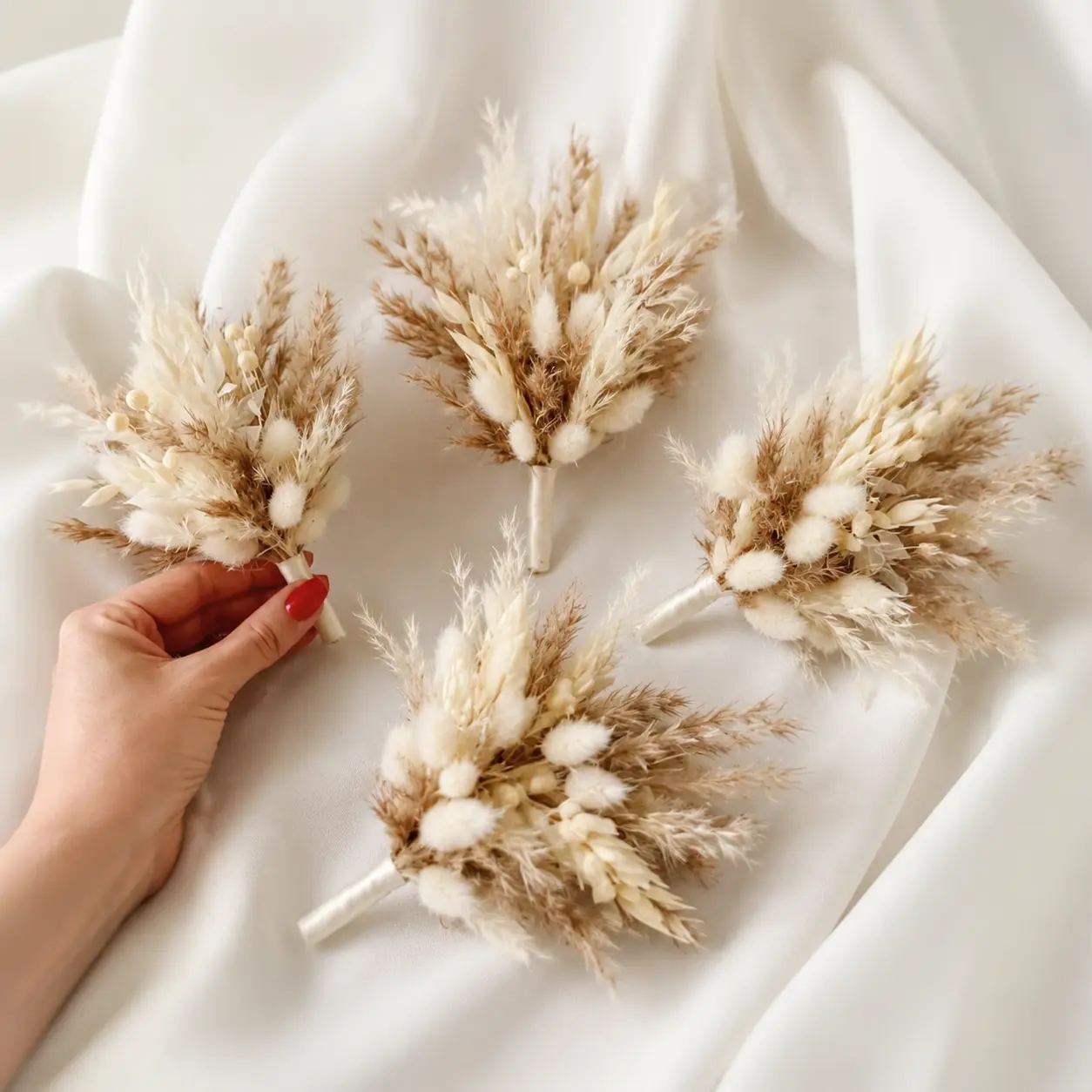 NortureFlora 6-Piece Artificial Flowers Set - Decorative Pampas Grass, Bunny Tail Ornaments, Fluffy Rustic DIY Fake Bouquet for Vase Arrangements, Living Room, 4th of July, Hanukkah Decor