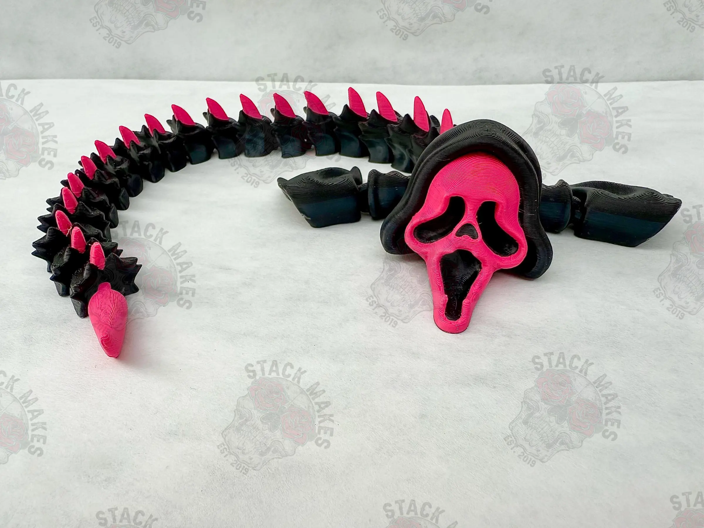 Articulated Hot Pink GhostFace Halloween inspired dragon 3D printed collectible, Scream, Thriller Decor Gift Decoration