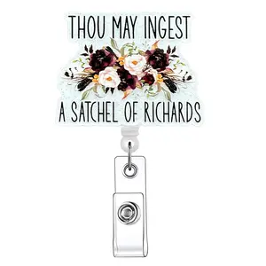 Retractable Flower Pattern Premium Decorative Badge Reel, 1/3 Counts Acrylic ID Holder with Clip for Nurses, Doctors, Students & Office Staff, Identification Badges & Supplies