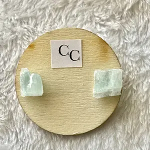 Couture Crystalz - 4 Leaf Clover - Rough Green Calcite Stud Earrings