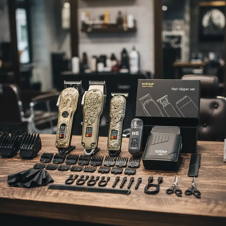 Men’s 5-piece electric hair clipper set featuring a copper dragon design; USB rechargeable electric push clippers, hairstyling trimmer, fades/edge detailing, an ideal choice for home grooming, perfect as a holiday gift and Valentine’s Day present.