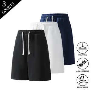 3-Pack Men’s Basic Plain Casual Shorts, Elastic Drawstring Waist, Summer Everyday Shorts