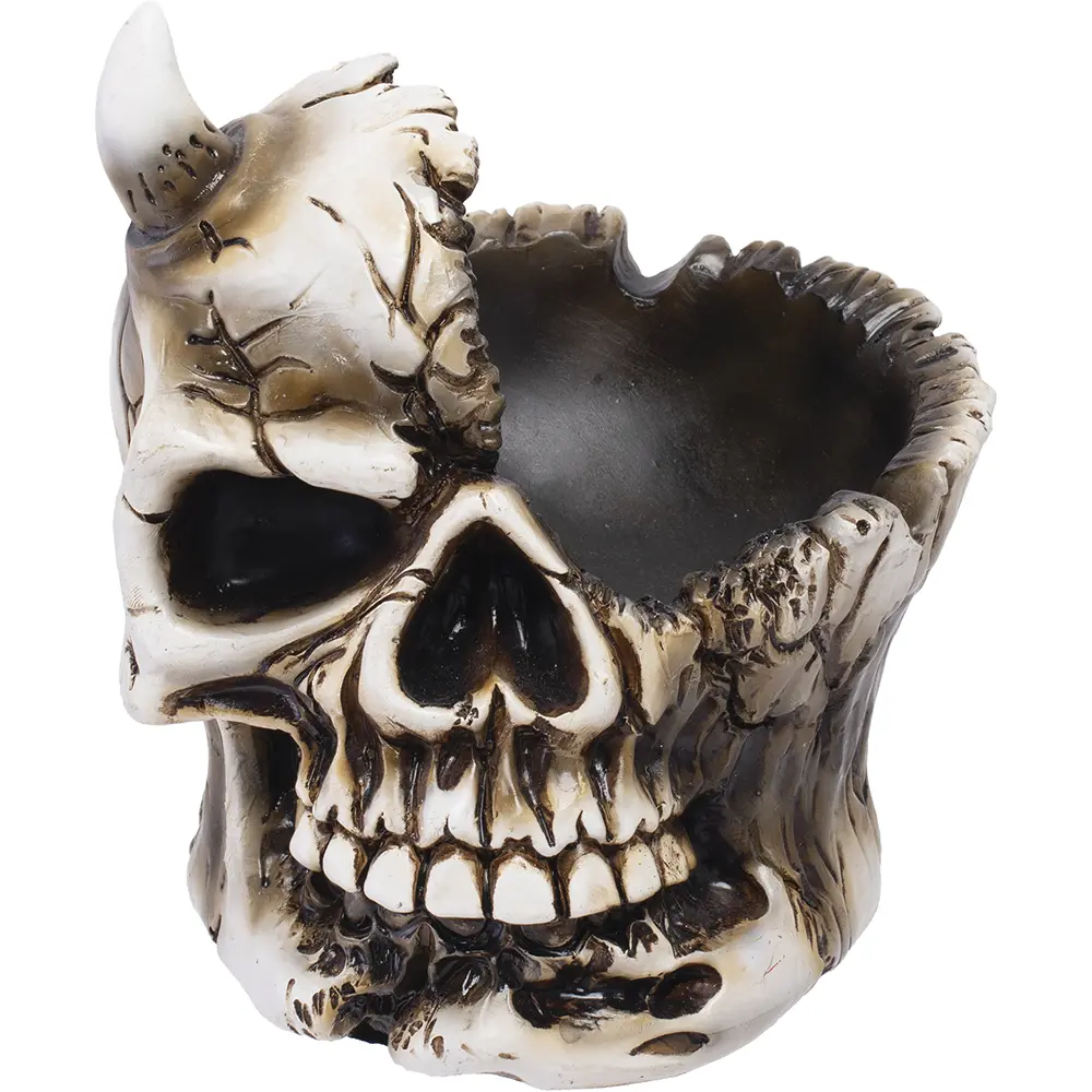 Gothic Half Skull Resin Ashtray 5" – Horror Decorative Tray