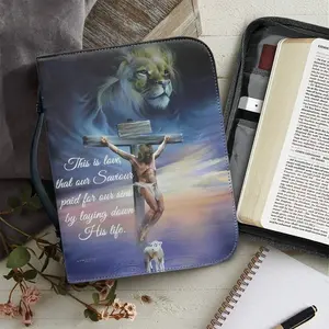 Jesus Bible Verse Print Women's Bible Bag Christianity Church Bible Study Book Holy Storage Boxes Ladies Cover Case Gifts Leather Organiser