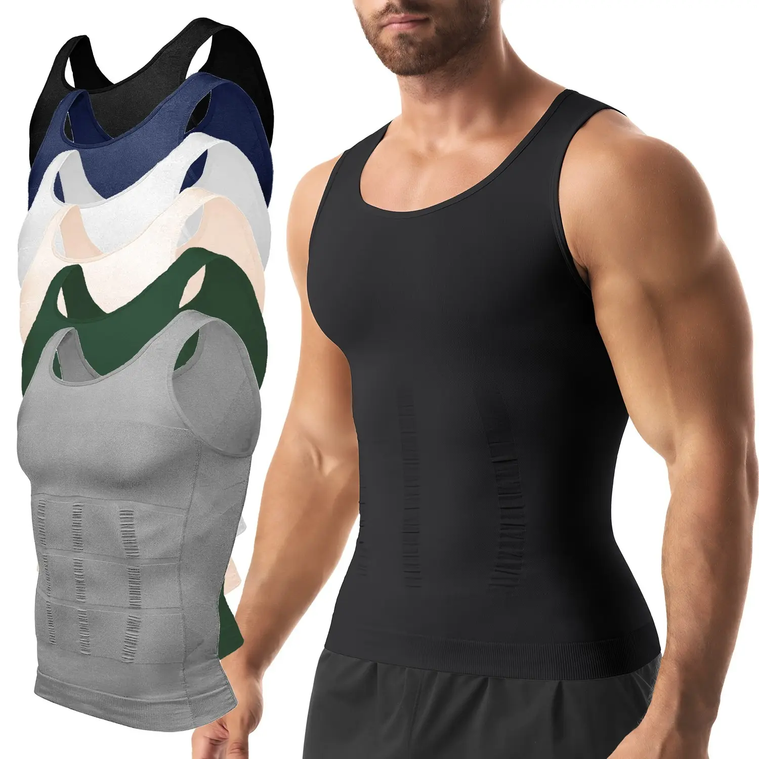 4 Pack Men's Compression Shirts, Body Shaper Tank Top Vest, Stretchy and Breathable Activewear for Gym Workout Fitness Menswear Shapewear Stylish Bestie