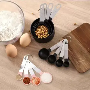 8-Piece Stainless Steel Measuring Cup Set with Handles, Coffee Spoon Flour Scoop, Dishwasher Safe Kitchen Tools for Cooking Baking