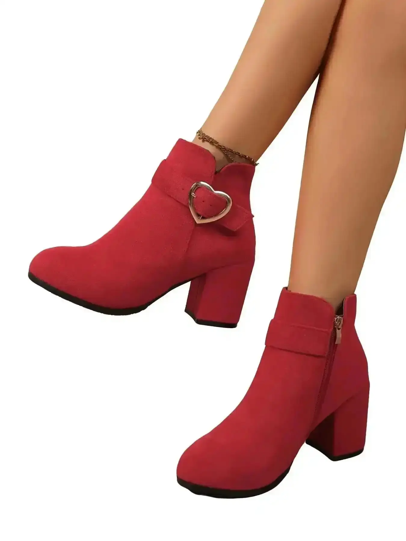 Women's Fashion Boots with Heart Buckle Simple Versatile Design Comfortable Trendy Shoes for All Occasions Stylish Ladies Footwear Round Toe Boot Elegant Slip Resistant Winter Durable Women Heels Practical modern