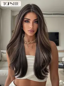 Topshe 13x6 Lace Front Wig HD Transparent Hairline, Highlight Brown Wig, Highlights, Easy Style, Comfortable Fit, Natural Look, Lace Frontal Wig