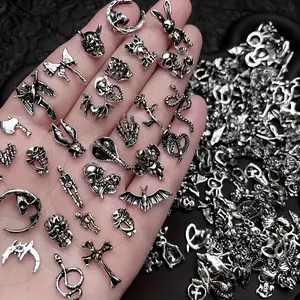 80-Piece Punk Gothic Accessorynail, Black Alloy Rivet Chains & Metal Charms, Durable Alternative Look Decorations for Halloween Nails, DIY Phone Case Embellishments