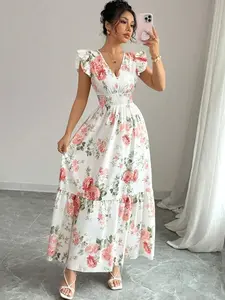 Women Romantic Floral Print Dress, Minimalist & Fashion, Suitable For Summer