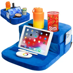 TabCouchCaddy - Couch Cup Holder Tray & Tablet Pillow Stand - Bed, Couch Caddy, Sofa, RV & Car - Holds Drinks, Snacks, Remotes, Phones, Tablet - iPad, Galaxy Tab Compatible | Bed Cup Holder (Blue)