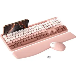 Colorful   Keyboard and  Combo with Phone Holder, Wrist Rest, Typewriter , 2.4GHz , Full-Sized Optical  for PC and Laptop(Peach Colorful)