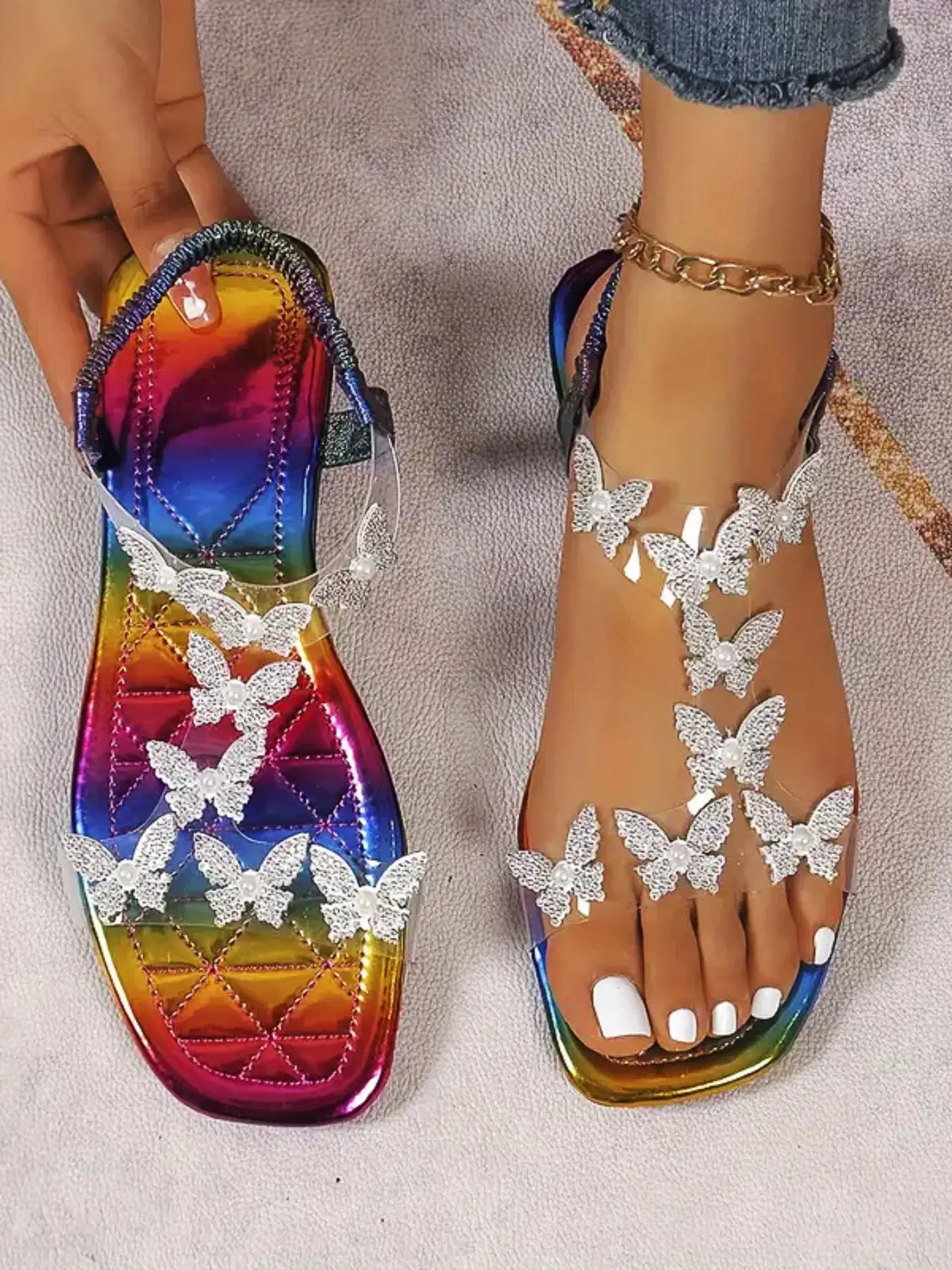 Women's Fashionable Butterfly Decorated Slip on Sandals, Trending Shoes, Woman Unique Sandals, Casual Versatile Sandals for Summer