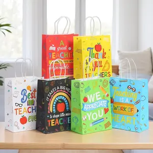 12pcs/18pcs/24pcs Teacher Appreciation Gift Bags, Multicolor Back-To-School Party Favor Pouches, Handheld Thank You Packaging 21x15x8cm