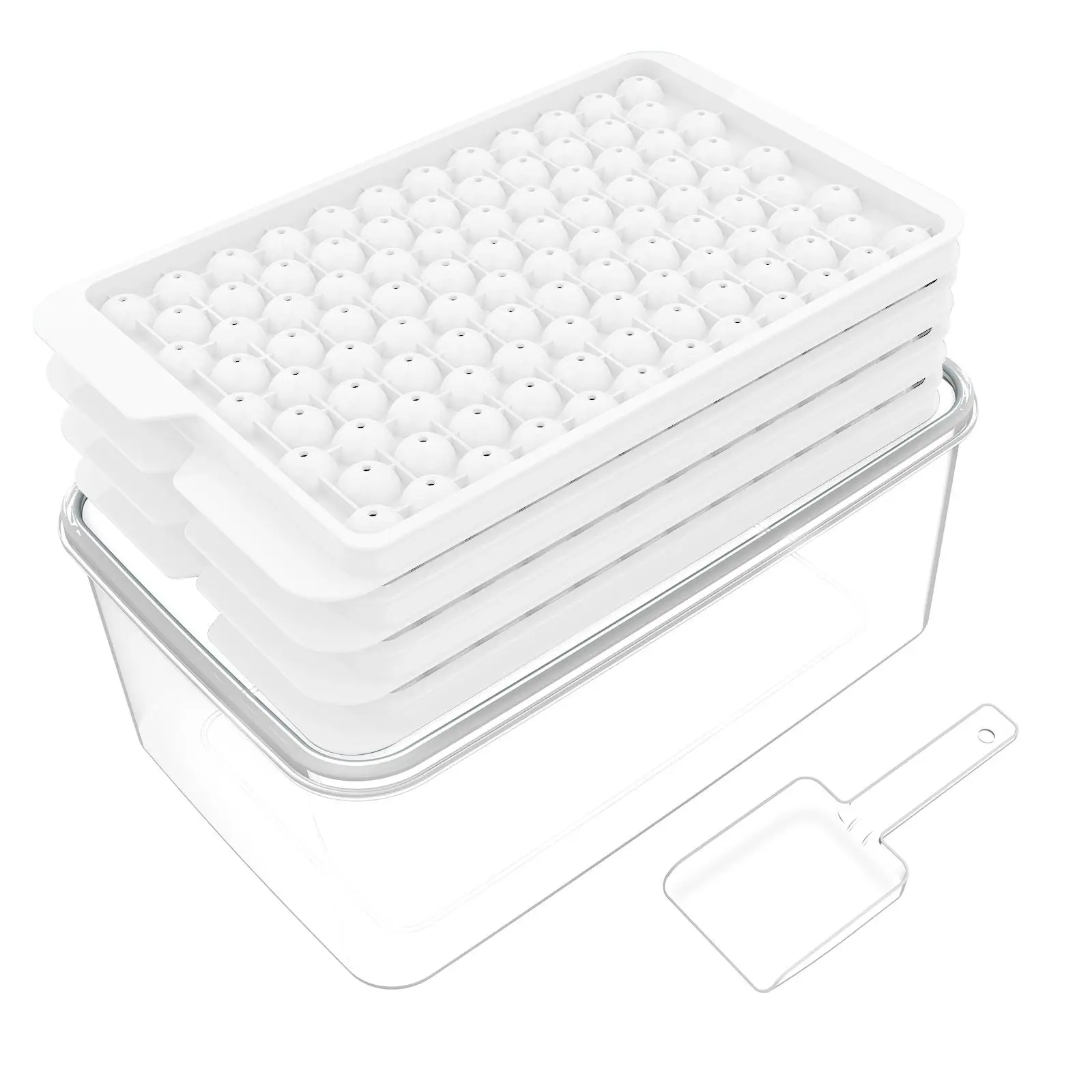 1 Set Ice Cube Tray with Lid, Kitchen Accessories, Multi-grid Ice Cube Mold for Freezer, Round Ice Ball Maker Mold