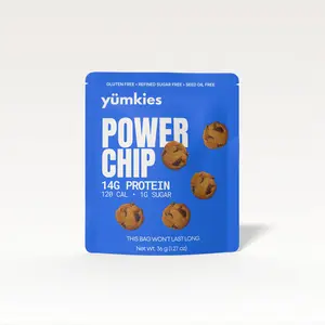 Yumkies POWER CHIP Soft-baked, gluten-free protein mini cookies with 14g protein, 120 calories, and 1g sugar. Keto friendly. High Protein. 1g net carb. Refined sugar free. Seed oil free.