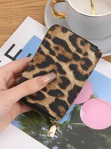 Women's Leopard Print Zipper Short Wallet, Casual Multi Card Slot Credit Card Holder, Fashionable Wallet for Daily Use