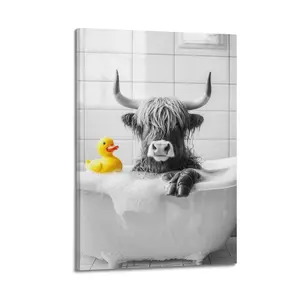 Highland Cow Black And White cute cow HomeDecor WallArt LivingRoom Canvas for Bedroom Decor Canvas Poster Aesthetic Office Bathroom Painting Picture Print Modern Family