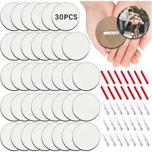 30 count Sublimation Buttons Blanks with Pins 3 inch MDF Buttons Pins Sublimation Blanks Christmas for School Projects Sublimation Name Tags Blanks DIY Crafts