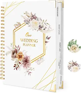 Wedding Planner Book and Organizer for the Bride - 9x12" Wedding Planning Book with 5 Tabbed Sections, Pockets, Checklists, Calendars, Countdown, Metal Corner, Engagement Gifts for Couples, Flower