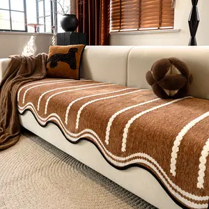 Thick Digital Jacquard Chenille Sofa Cover, Striped Anti-Slip Design, Pet-Friendly Protector for Living Room & Office Use, Washable Elastic Sofa Slipcover