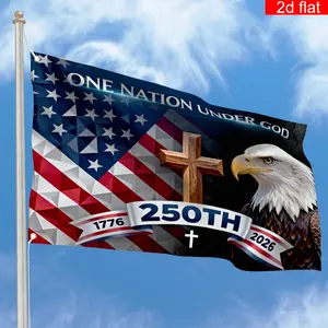 250th American Independence Commemorative Polyester Banner, 1776-2026 Dated, "A Nation Under God" Print, Bald Eagle American Flag Motif, Lightweight Hand-Held Outdoor Decor for Sports & Leisure Events