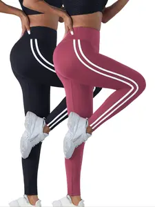 2PCS  High Elasticity Sporty Leggings, Striped Tight-Fitting Outdoor Fitness Pants, Comfortable Tummy Control，Suitable for the Health Live Style, High Stretch Leggings