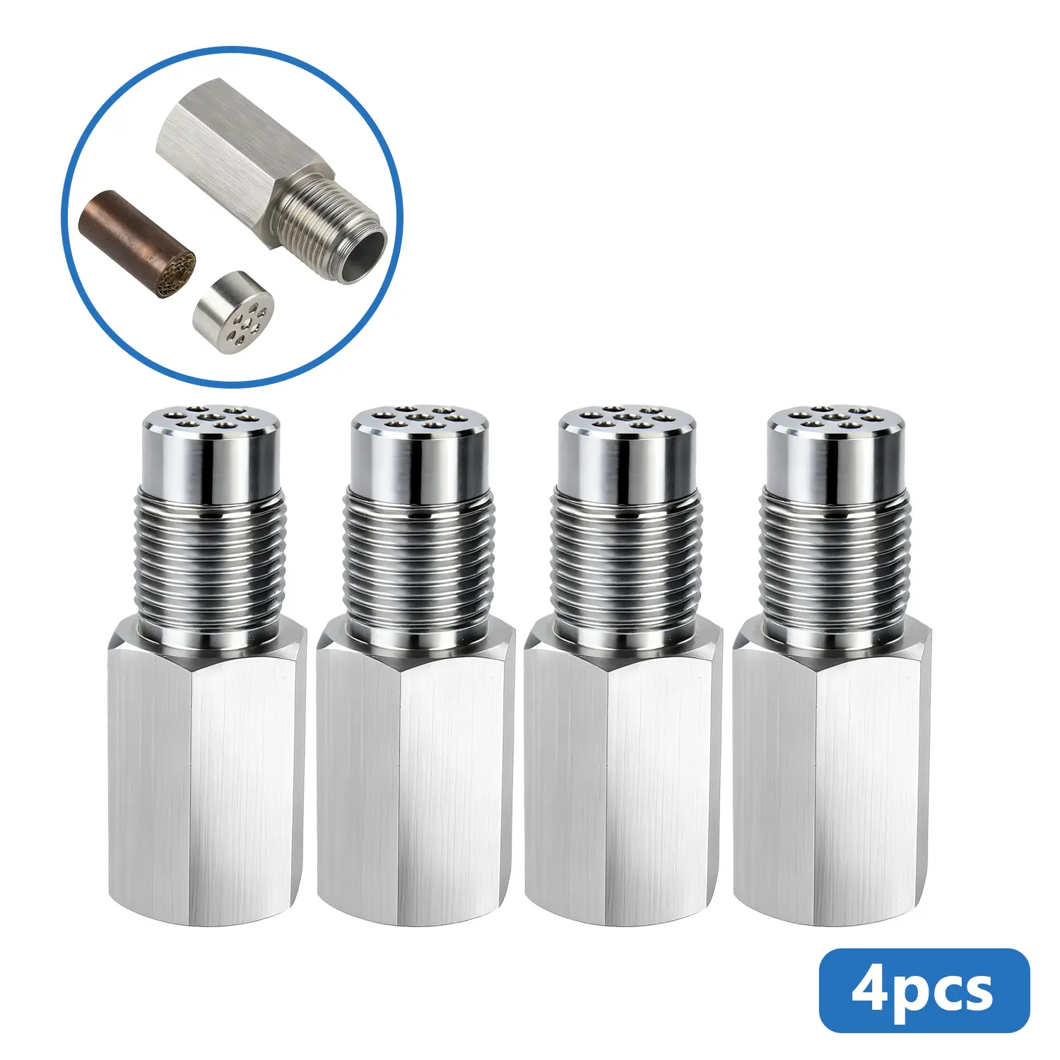 4pcs Stainless Steel Oxygen Sensor Filter Adapters - Automotive Maintenance Tools, Car Extension Pipe Fitting, Universal Screw Accessory for Vehicle Repair