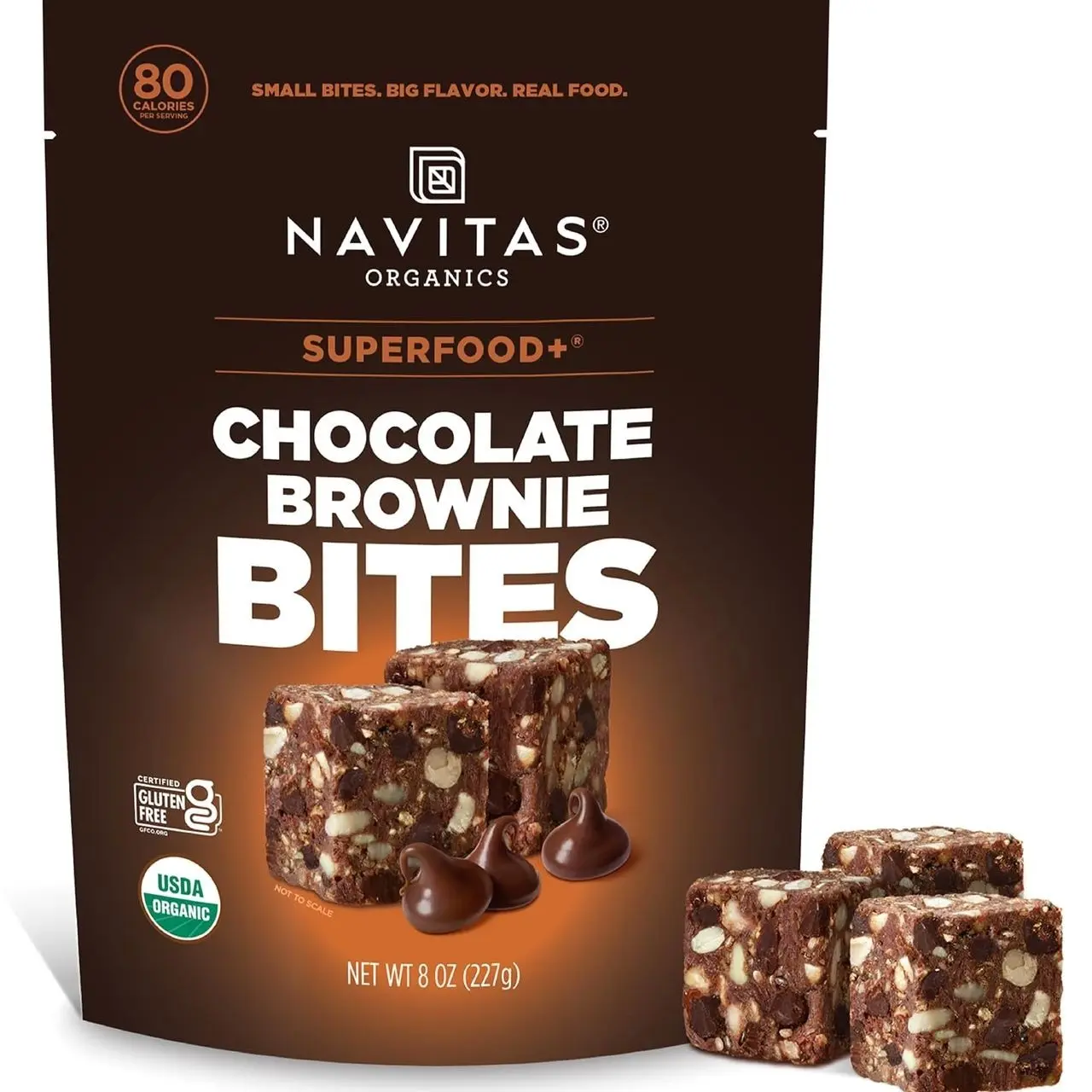 Navitas Organics Chocolate Brownie Superfood+ BITES – Power Snacks – All Natural Plant Based – Clean Energy & Nutrition – USDA Organic, Non GMO, Gluten Free, Kosher, Vegan (8oz. Bag 11 Servings)