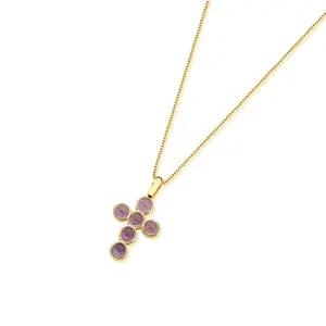 18K Gold-Plated Amethyst Cross Necklace – Venetian Chain, Minimalist Spiritual Jewelry