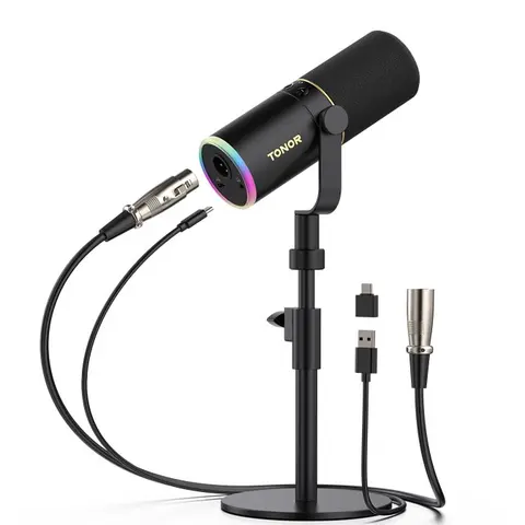 TONOR TD510 Wired Dynamic Pro Audio Mic - USB/XLR Dual Ports, Noise-Canceling, 3.5 mm Jack, Quick Mute, Headphone Output, Plug-and-Play Gaming Computer Mic, Podcast Equipment