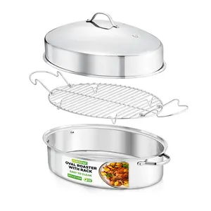 20" Oval Roasting Pan - Tender Roasts - Stainless Steel, Dishwasher Safe