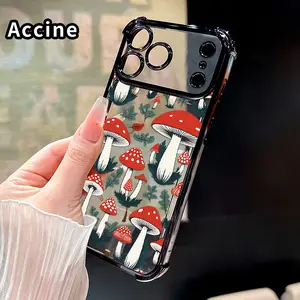 Compatible with iPhone 17 Pro Max 16 15 Plus Air 14 13 12 11 E Case Mushroom Fantasy Realm Pattern Clear Protective Four Corners Air Cushion Anti-drop Shockproof Cellphone Casing
