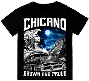 Chicano Brown And Proud Mens Heavyweight T-Shirt Print On Shaka Wear Tee