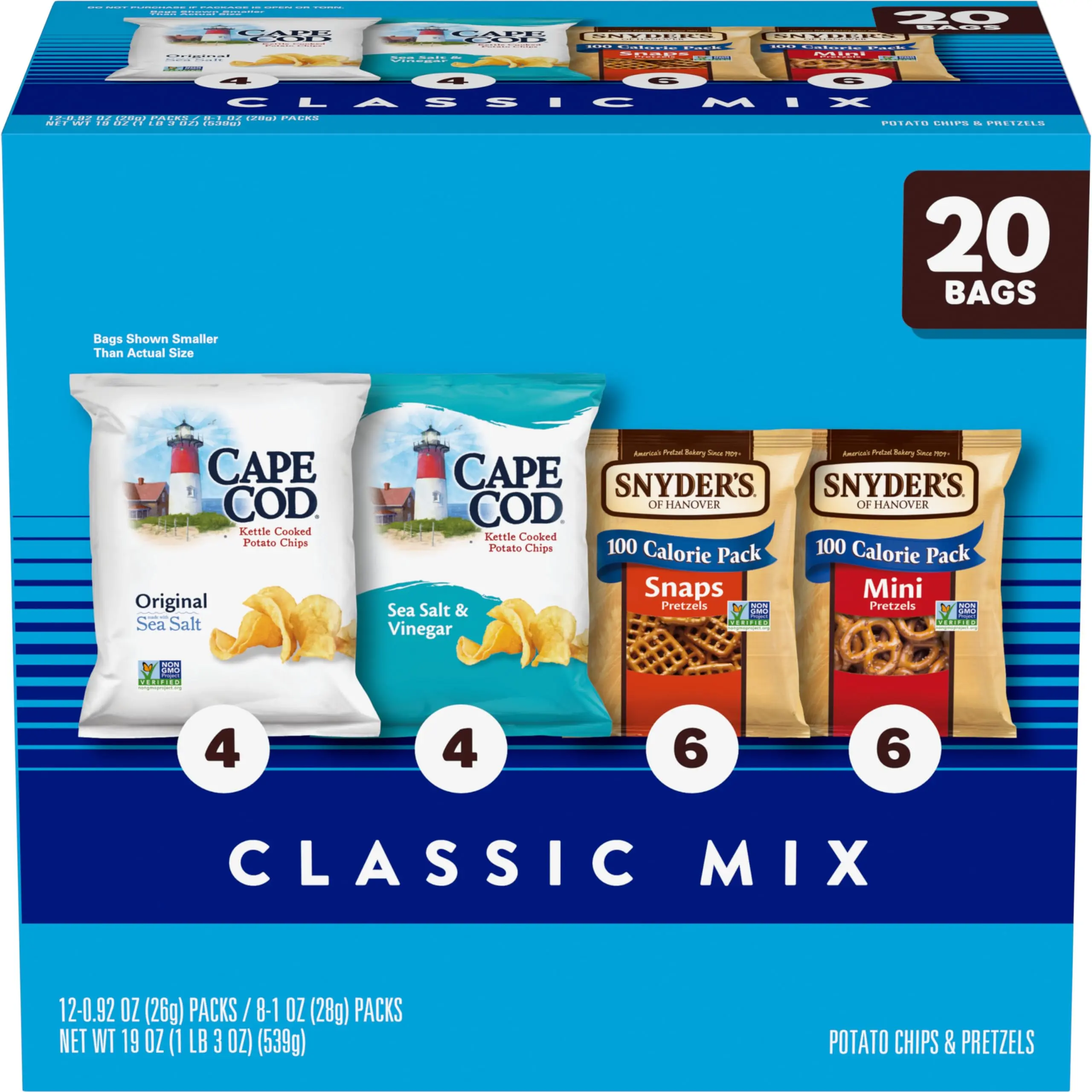 20 Count Snack Bags - Snyder's of Hanover and Cape Cod Classic Mix Variety Pack