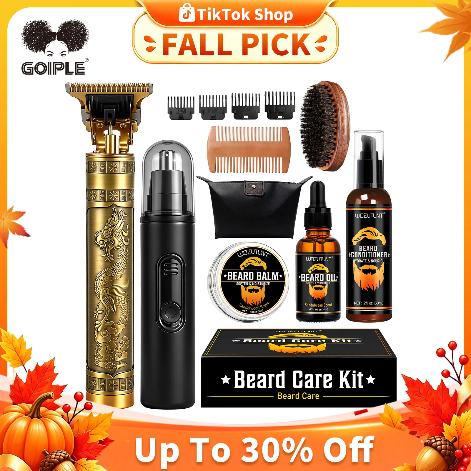Goiple Men's Beard Care Set - Trimmer, Nose Hair Trimmer, Oil, Balm, Stick Serum, All-Skin Daily Grooming - Unique Birthday Gifts for Him & BF (Ideal for Beard Lovers)