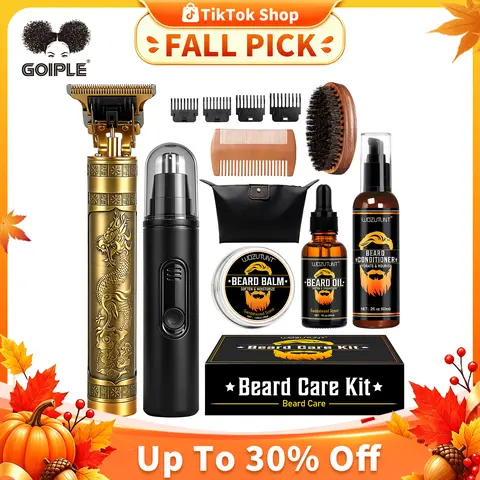 Goiple Men's Beard Care Set - Trimmer, Nose Hair Trimmer, Oil, Balm, Stick Serum, All-Skin Daily Grooming - Unique Birthday Gifts for Him & BF (Ideal for Beard Lovers)