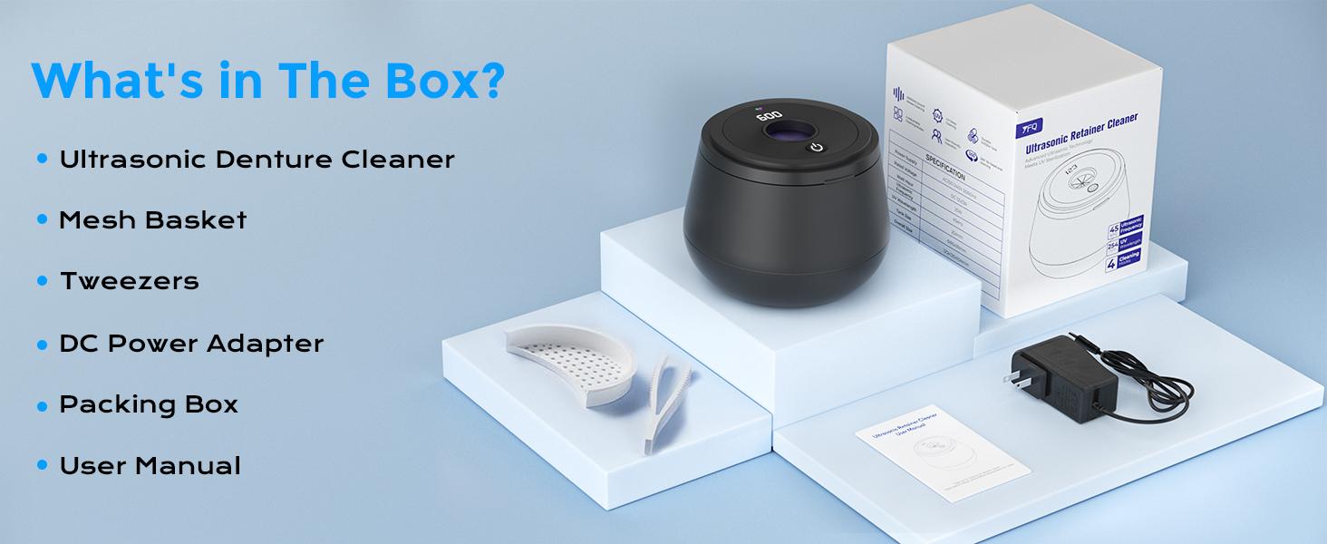 45kHz Ultrasonic Retainer Cleaner, 200ML Dental Cleaning Pod for Dentures, Mouth Guards, Braces, Aligner, Toothbrush Jewelry and More, UV Denture Cleaner with 4 Modes & Digital Timer