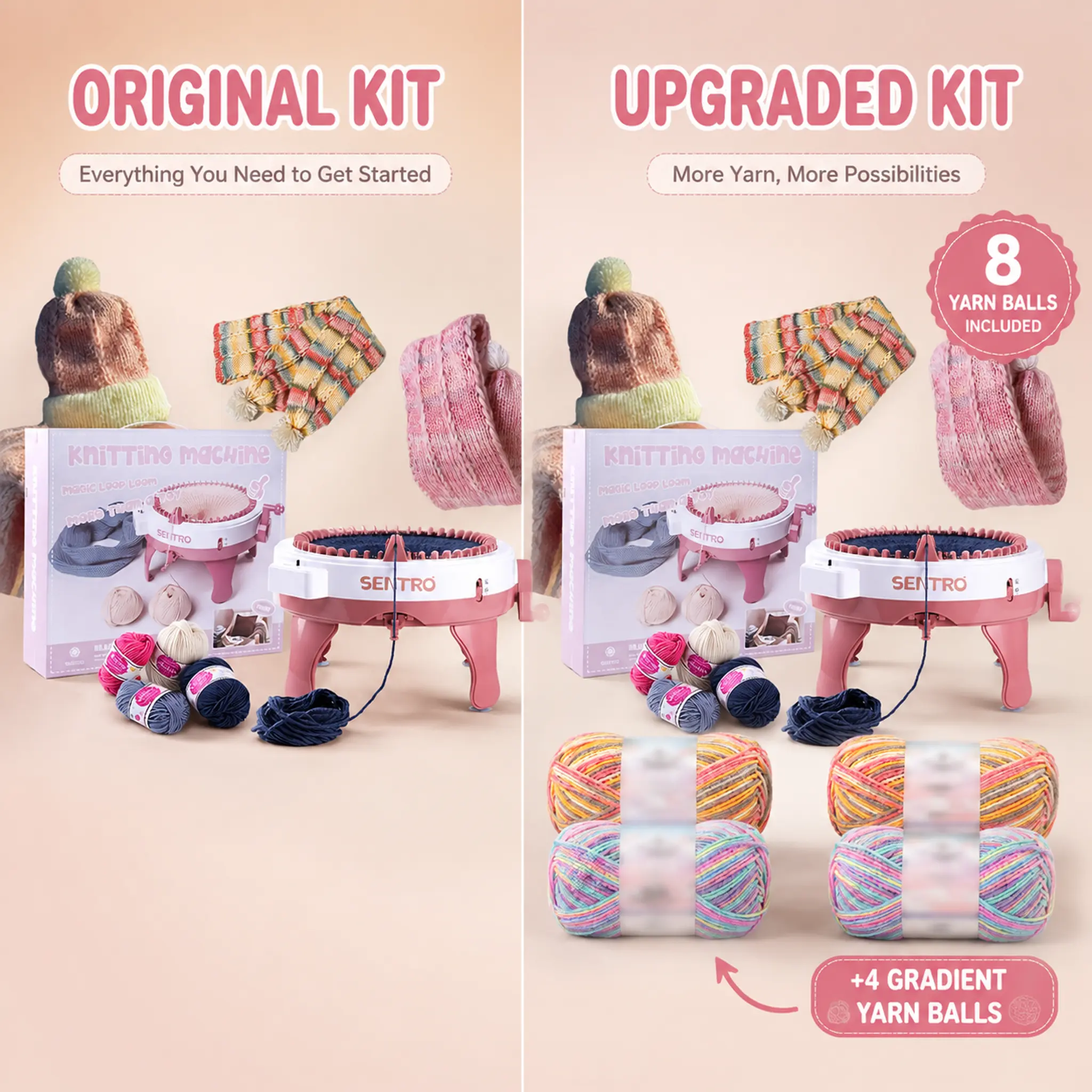 48-Needle Knitting Machine Kit, Includes 8 Skeins of Premium Gradient Yarn, Electric Knitting Compatible, Ideal for DIY Hats & Scarves, Knitting Kit