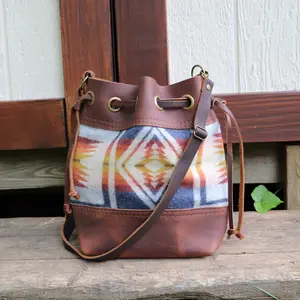 Convertible Wool and Leather Bucket Bag Backpack Tote Western Cowhide Southwestern Style Handmade in USA