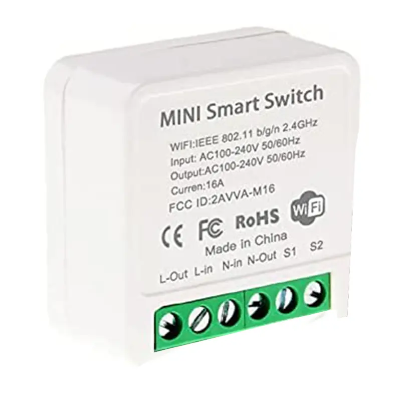 Smart WiFi Relay Switch, Mini Wall-Fit Plastic DIY Module for Home Automation, 10A Max Load, Timer & Voice Control for Alexa & Google Home, Wireless Remote Control, Indoor Use