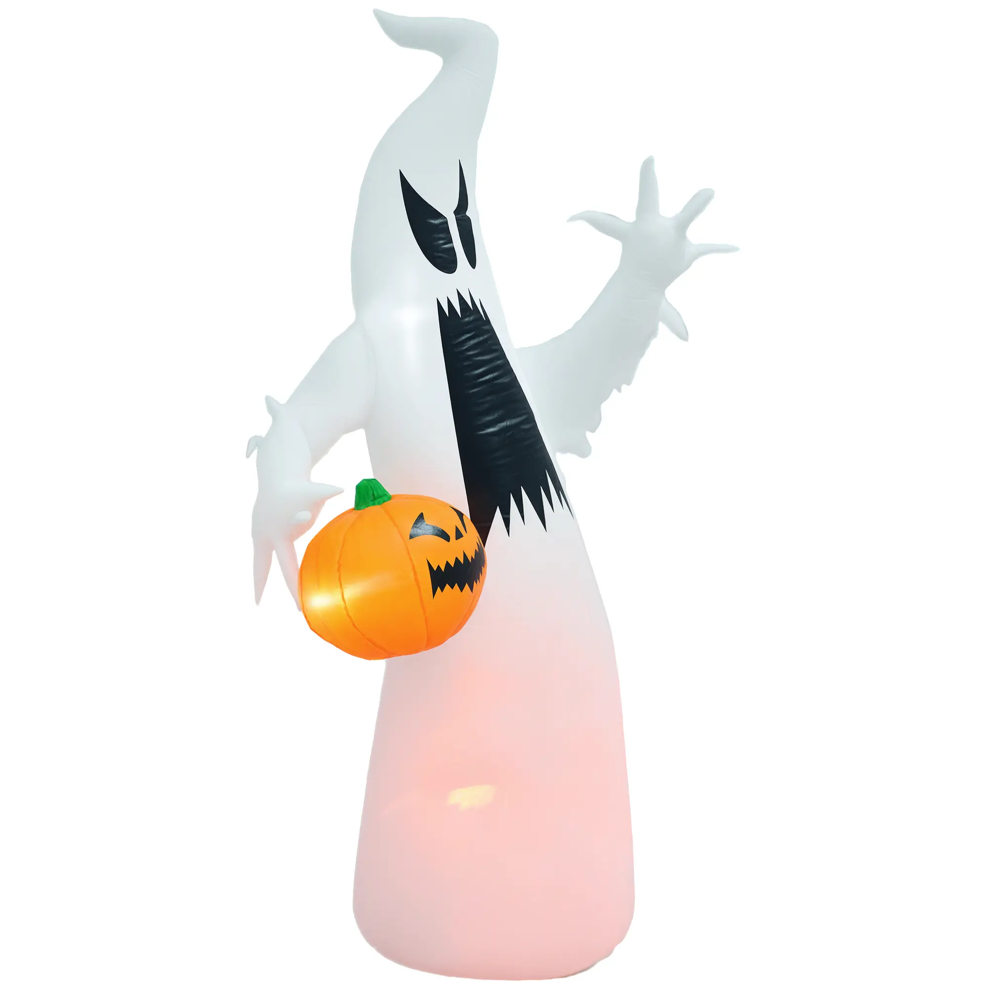 5.9ft Halloween Inflatable Ghost with Pumpkin – LED Lights (2 White + 1 Red Rotating). Waterproof, Weather-Resistant. 4 Stakes, 2 Drawstrings & Sandbag. 70.75" Tall