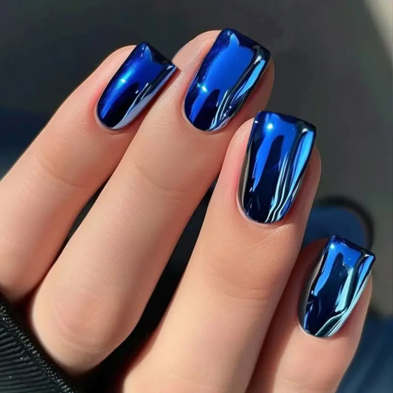 24pcs Short Square Blue Design Press-On Nails Set, Fake Nails, Perfect Fit Acrylic False Nails, Easy Wear, Ideal for Parties, Dancing, Daily Use