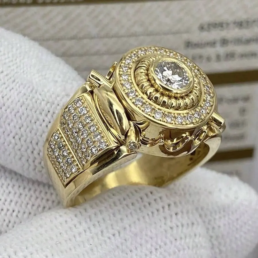 Men's Vintage Geometric Ring, Gold-Tone Zinc Alloy Band with Diamond Accent, Stackable Jewelry for Daily Wear and Ring Stacks, Ring Stack